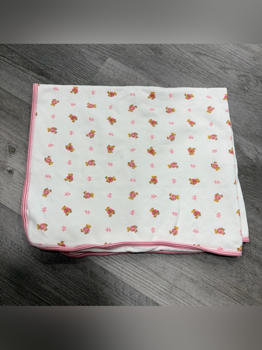 Ralph Lauren Polo Teddy Bear Baby Security Blanket Pink White Cotton